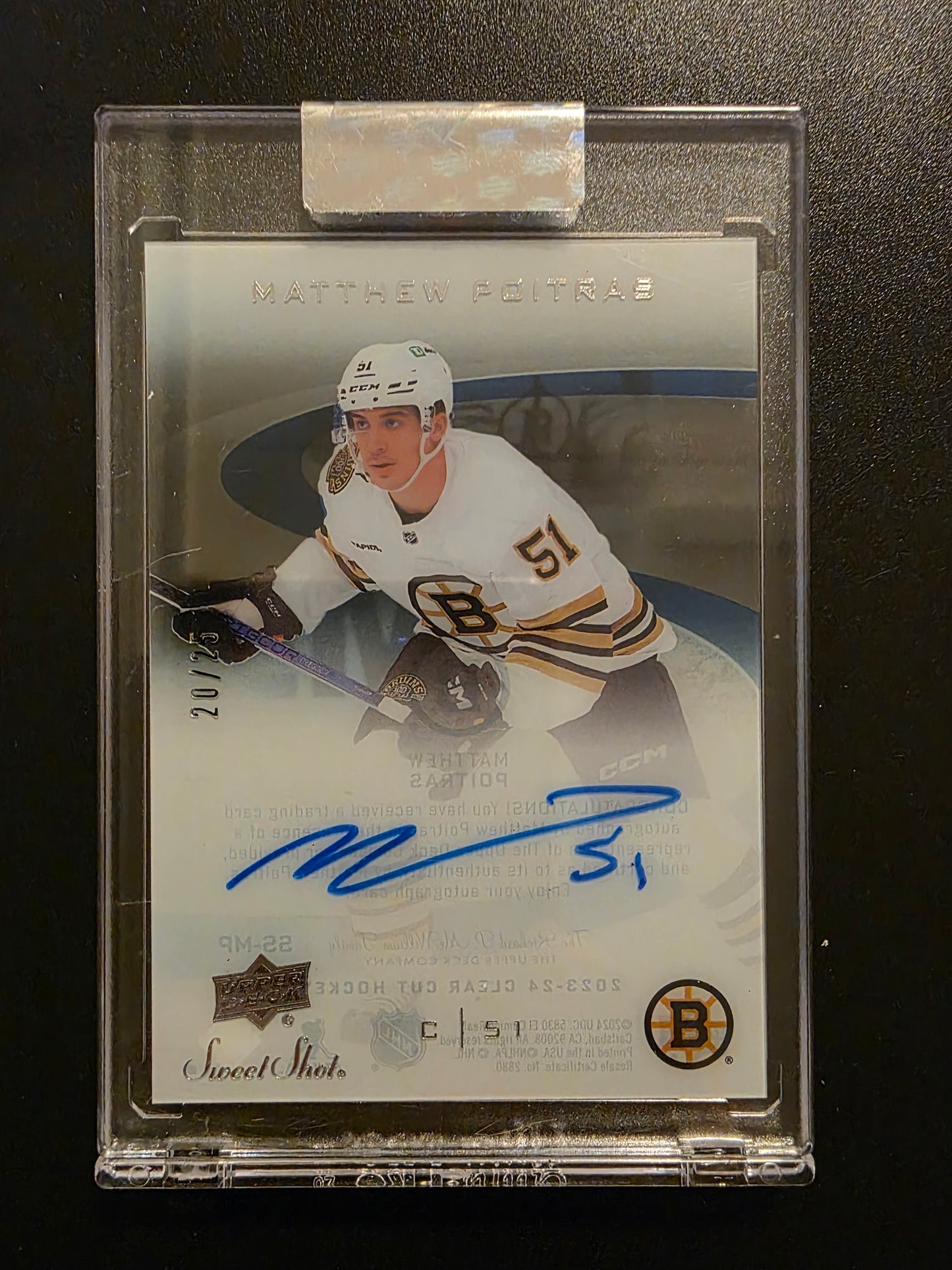 2023-24 Upper Deck Clear Cut - 2006-07 UD Sweet Shot Autos - Matthew Poitras #SS-MP /25 RY