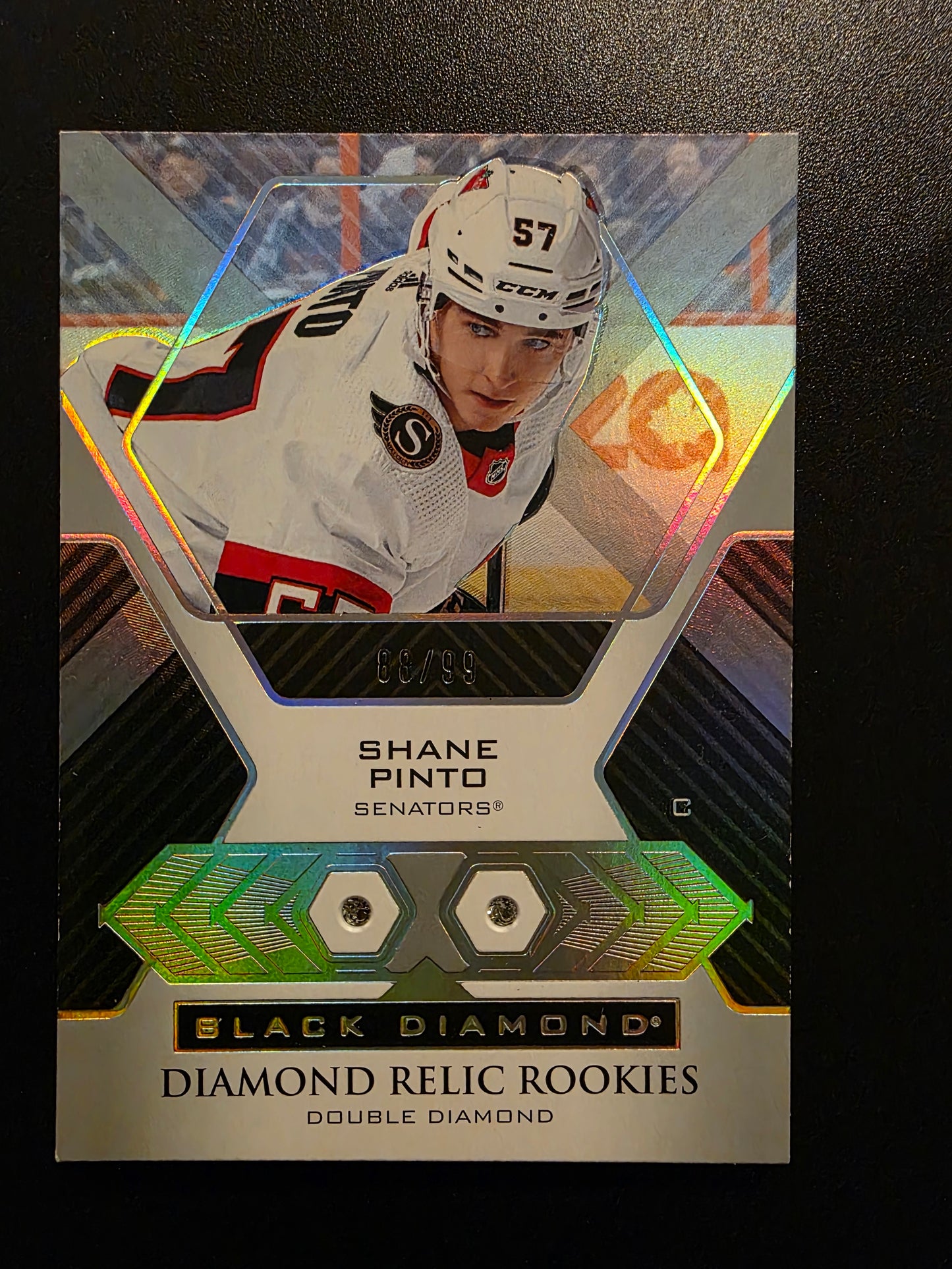 2021-22 Upper Deck Black Diamond - Diamond Relic Rookie Gems - Double Diamond - Shane Pinto #BDR-SP /99 RY