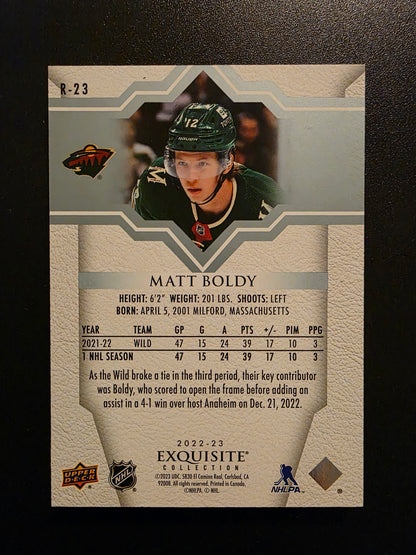 2022-23 Upper Deck Ice - Exquisite Collection Rookies - Blue Spectrum - Matt Boldy #R-23 /199 RY