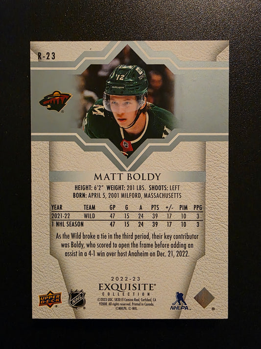 2022-23 Upper Deck Ice - Exquisite Collection Rookies - Blue Spectrum - Matt Boldy #R-23 /199 RY