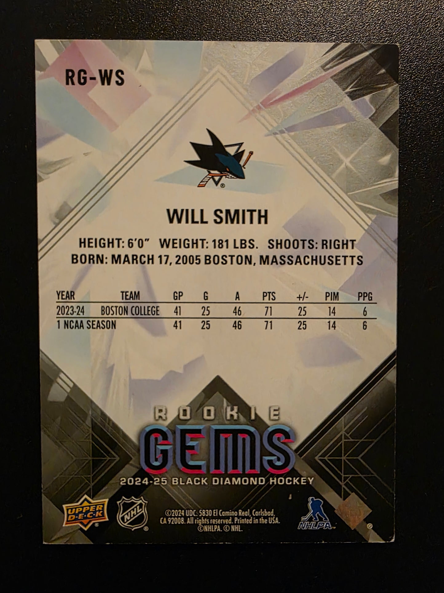 2024-25 Upper Deck Black Diamond - Rookie Gems - Will Smith #RG-WS /399 RY
