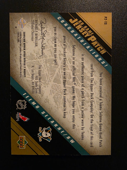 2005-06 Upper Deck - UD Game Jersey - Patch - Teemu Selanne #P2-TS /15