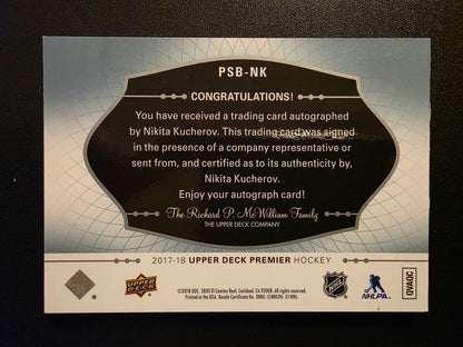 2017-18 Upper Deck Premier - Premier Signature Booklets - Nikita Kucherov #PSB-NK