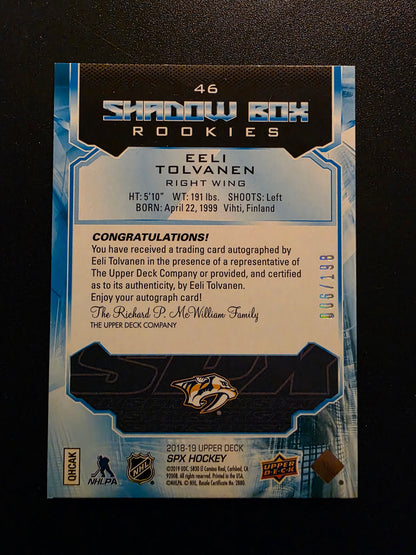 2018-19 Upper Deck SPx - Photo Variant Silver Autographs - Tier 1 - Shadow Box Rookies - Eeli Tolvanen #46 /198 RC