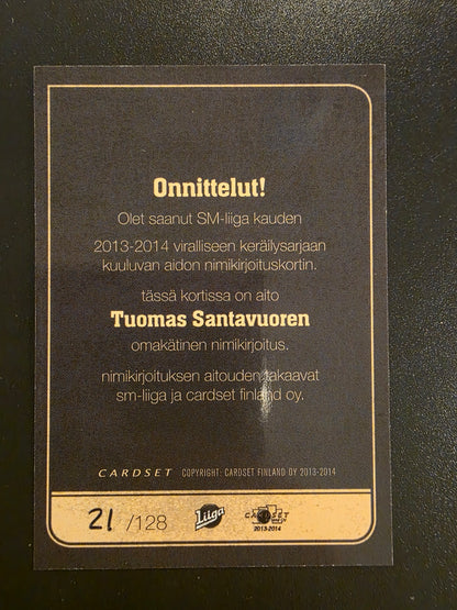2013-14 Cardset Signature - Tuomas Santavuori /128