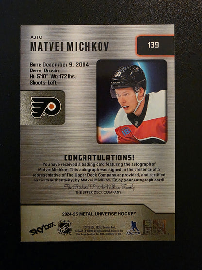 2024-25 Skybox Metal Universe - Autographs - Rookies - Matvei Michkov #139 RC