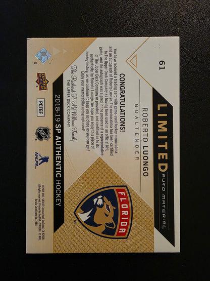 2018-19 Upper Deck SP Authentic - Limited Auto Material - Roberto Luongo #61 /25