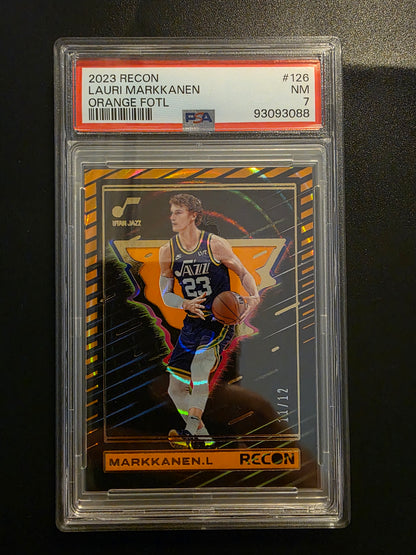2023-24 Panini Recon - 1st Off the Line FOTL Holo Orange - Lauri Markkanen #126 /12 PSA7