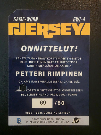 2025-26 Blueline Jersey - Petteri Rimpinen #GWJ-4 /80