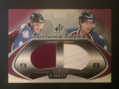 2003-04 Upper Deck SP Game Used Edition - Authentic Fabrics Dual - Paul Kariya / Teemu Selanne #DF-KS /99