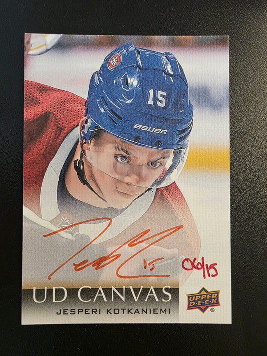 2018-19 Upper Deck Clear Cut - UD Canvas Signatures - Red Ink -  Jesperi Kotkaniemi #CS-JK /15 RY