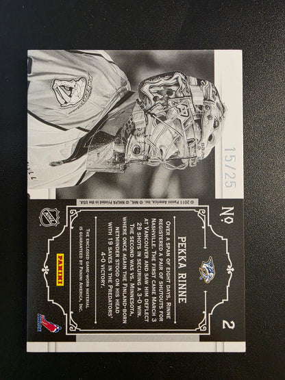 2010-11 Panini Dominion - Peerless Patches - Pekka Rinne #2 /25