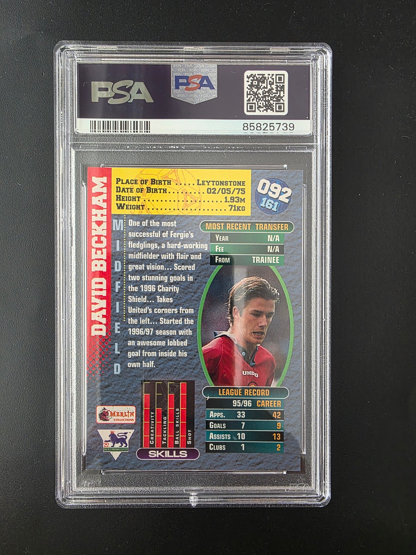 1996 Merlin Premier Gold - David Beckham - 092 RC PSA 5