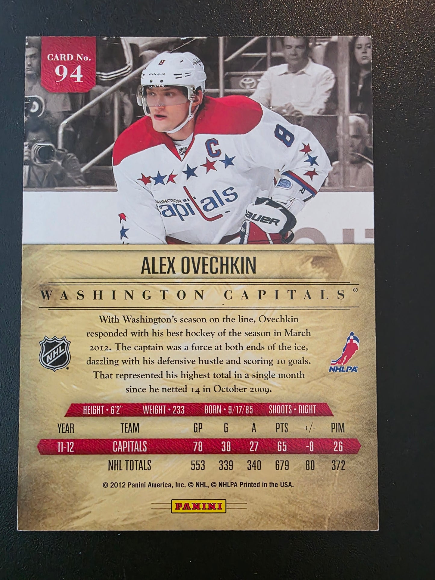 2011-12 Panini Prime - Alex Ovechkin #94 /249