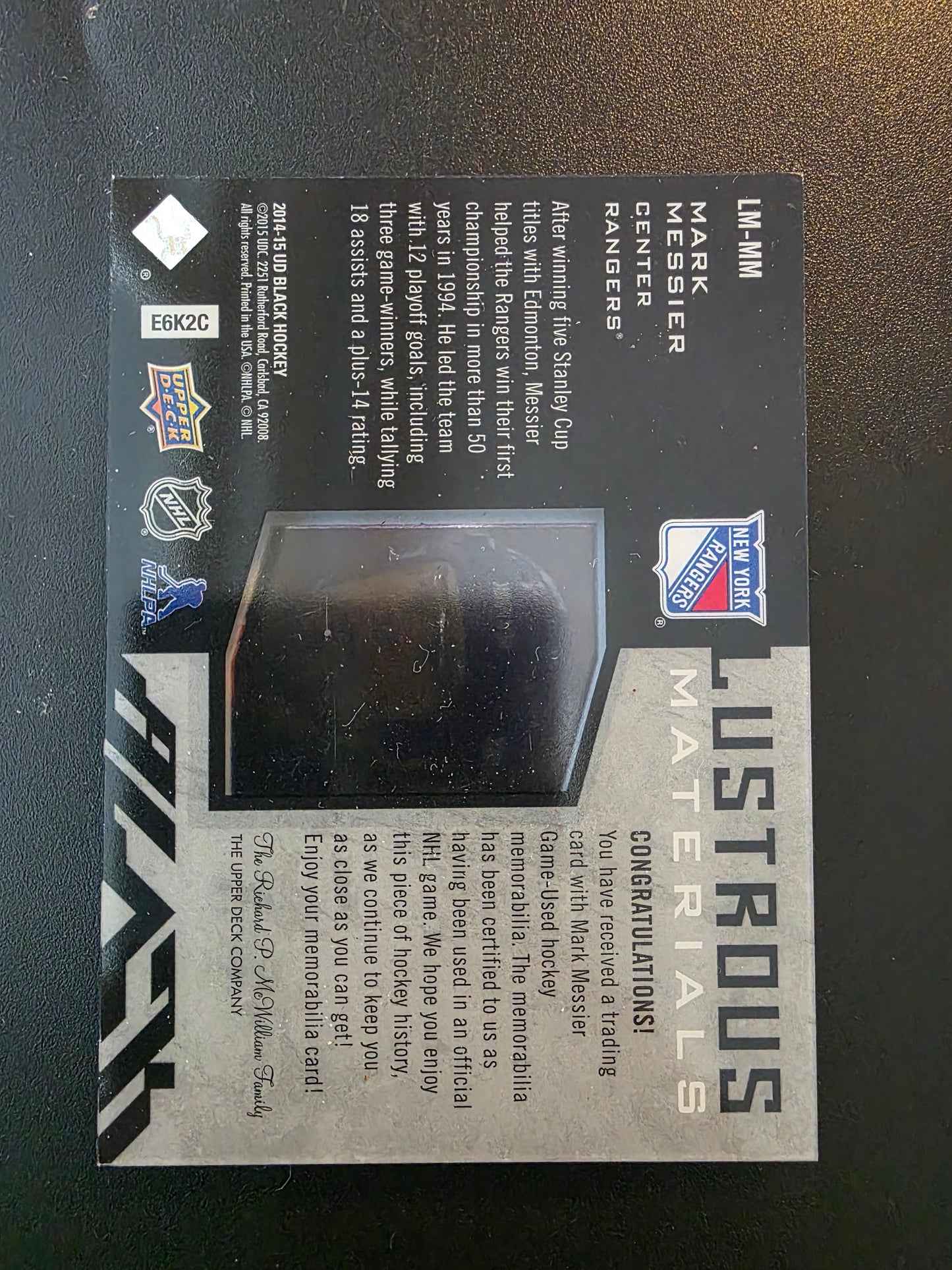 2014-15 Upper Deck Ice - UD Black Lustrous Materials - Mark Messier #LM-MM