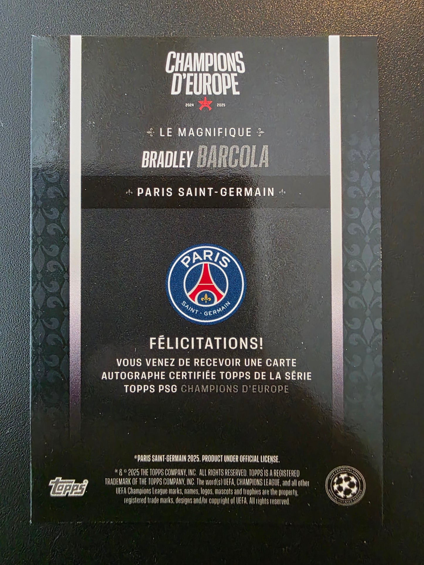 2025 Topps Paris Saint-Germain: Champions d’Europe 2025 - Le Magnifique Autographs - Bradley Barcola /10