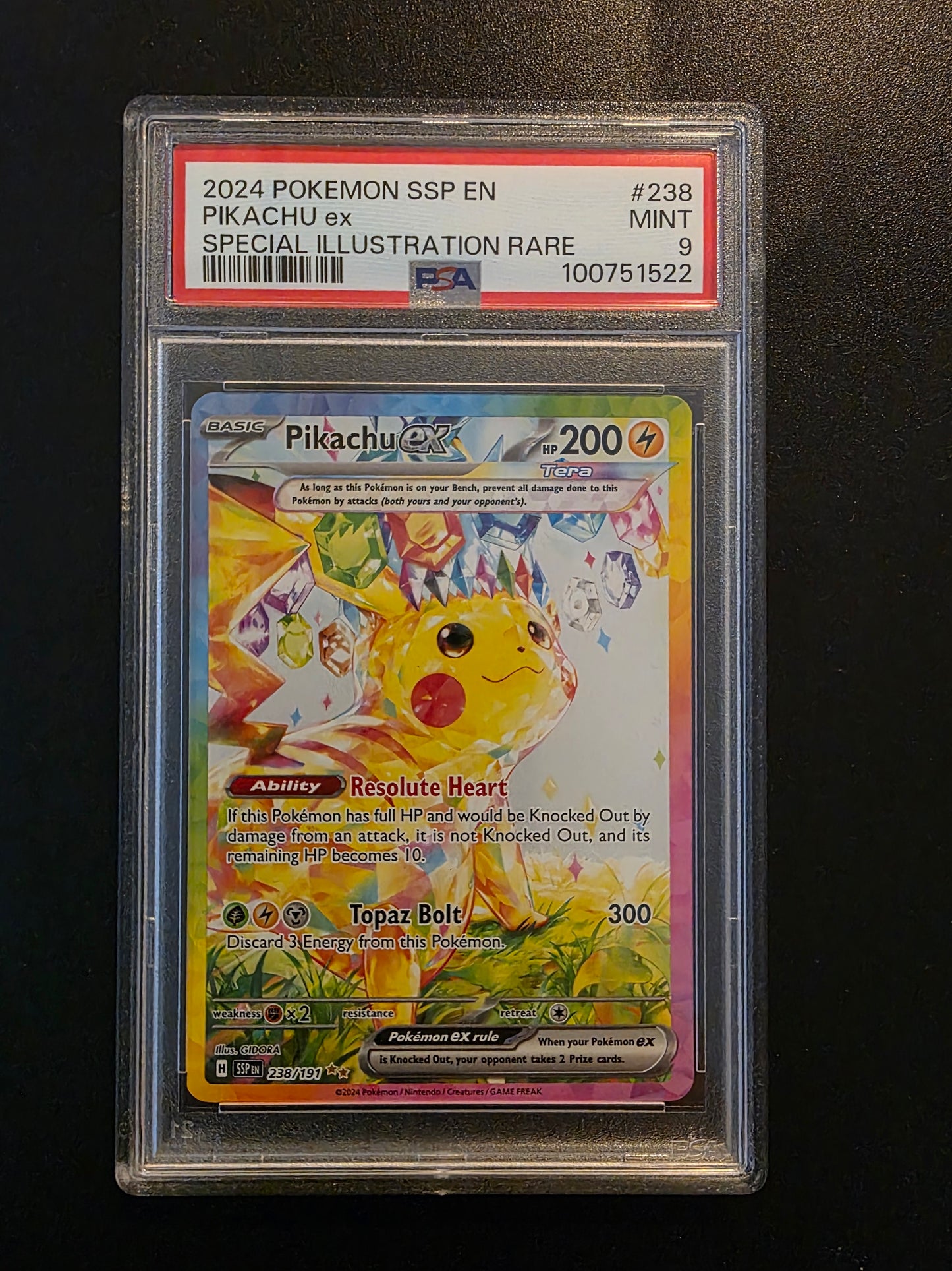 2024 Pokemon - Scarlet & Violet - Surging Sparks - Special Illustration Rare - Pikachu ex #238 PSA9