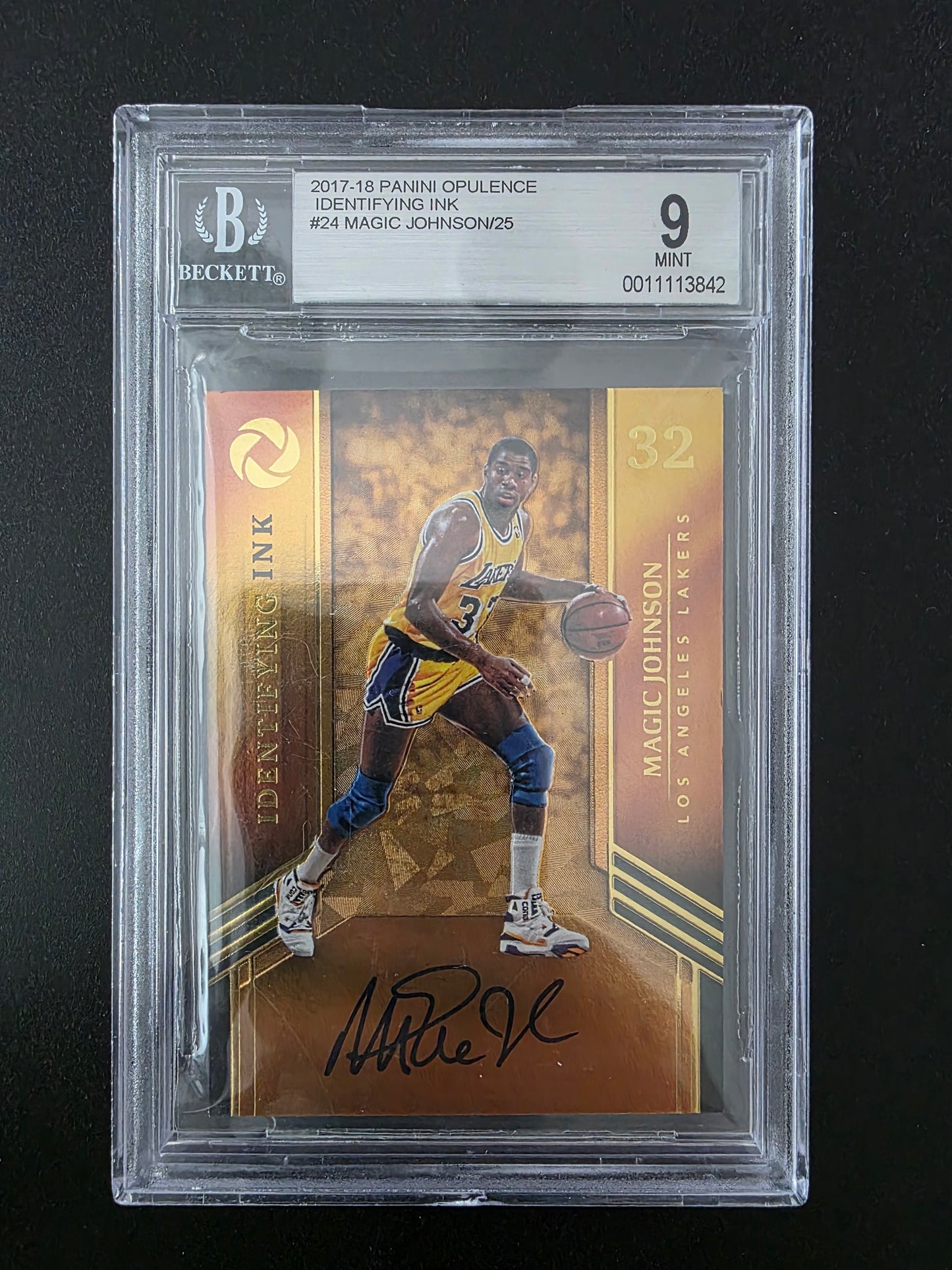 2017-18 Panini Opulence - Identifying Ink - Magic Johnson #24 /25 BGS 9 Auto 10