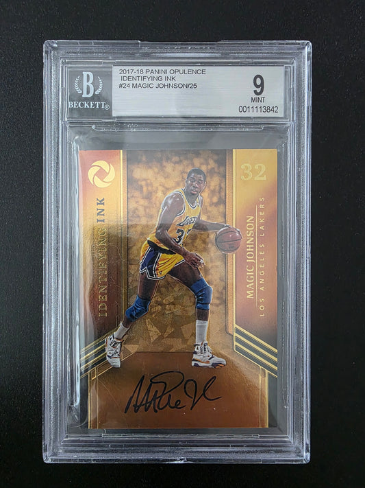 2017-18 Panini Opulence - Identifying Ink - Magic Johnson #24 /25 BGS 9 Auto 10