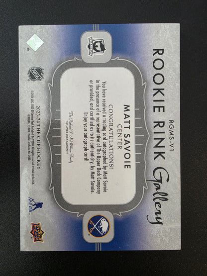2023-24 Upper Deck The Cup - Rookie Rink Gallery - Autographs - Matt Savoie #RGMS-V1 /25 RY