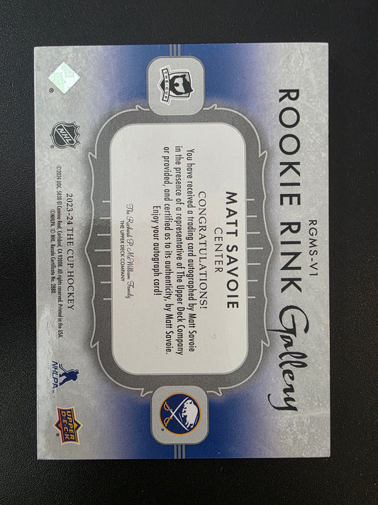 2023-24 Upper Deck The Cup - Rookie Rink Gallery - Autographs - Matt Savoie #RGMS-V1 /25 RY