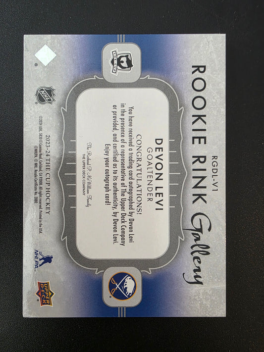 2023-24 Upper Deck The Cup - Rookie Rink Gallery - Autographs - Devon Levi #RGDL-V1 /25 RY