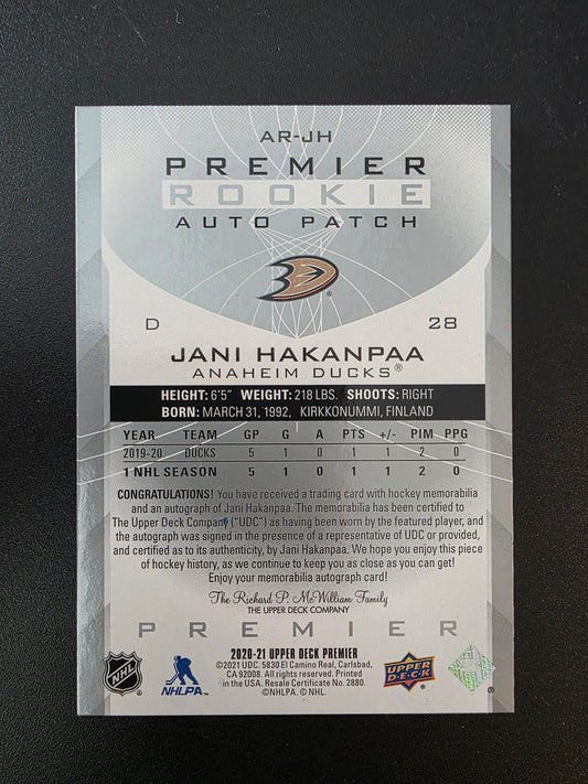 2020-21 Upper Deck Premier - Acetate Rookie Auto Patch - Jani Hakanpaa #AR-JH /249 RY