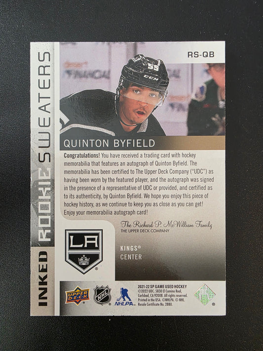 2021-22 Upper Deck SP Game Used Edition - Rookie Sweaters - Inked Patches - Quinton Byfield #RS-QB /49 RY