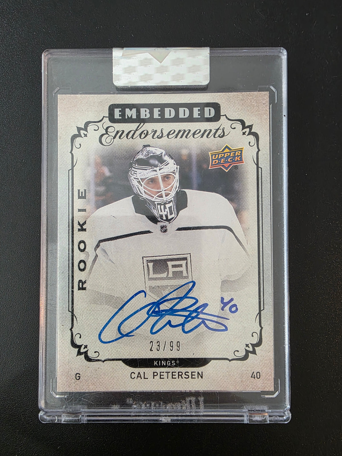 2018-19 Upper Deck Clear Cut - Embedded Endorsements Rookies - Cal Petersen #EER-CP /99 RY