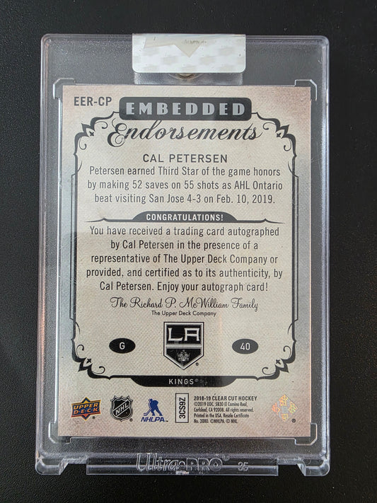 2018-19 Upper Deck Clear Cut - Embedded Endorsements Rookies - Cal Petersen #EER-CP /99 RY