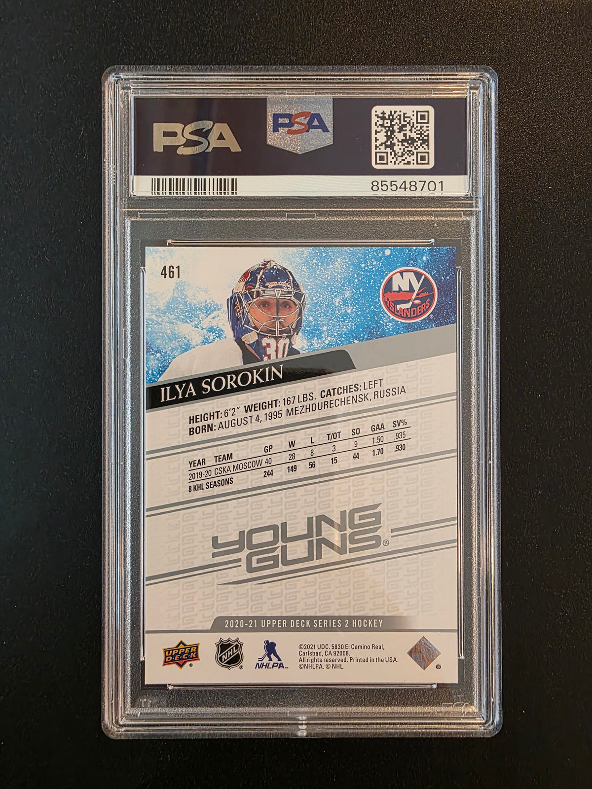 2020-21 Upper Deck - Young Guns - Ilya Sorokin #461 PSA 9 RC