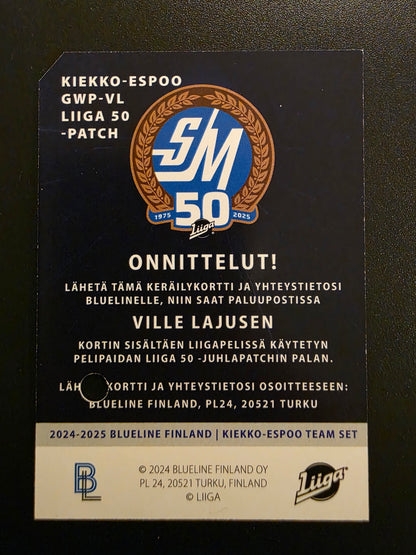 2024-25 Blueline Kiekko-Espoo Team Set Patch - Ville Lajunen #KIEKKO-ESPOO GWP-VL /9