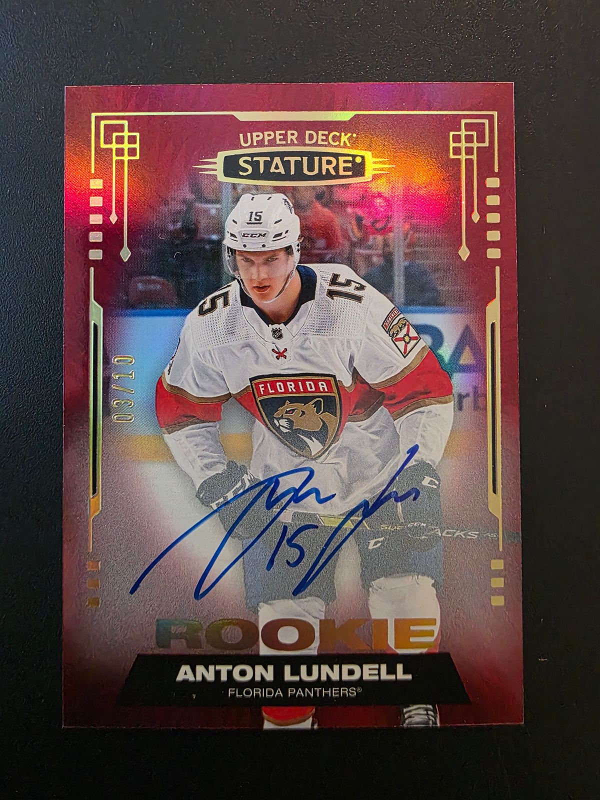 2021-22 Upper Deck Stature - Red Autographs - Rookies - Anton Lundell #145 /10 RC