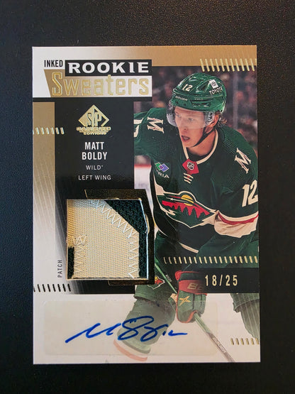 2022-23 Upper Deck SP Game Used Edition - Inked Rookie Sweaters - Patch - Matt Boldy #RS-BO /25 RY
