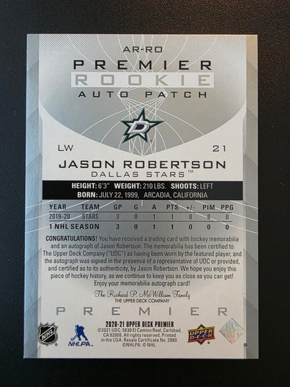 2020-21 Upper Deck Premier - Acetate Rookie Auto Patch - Jason Robertson #AR-RO /249 RY
