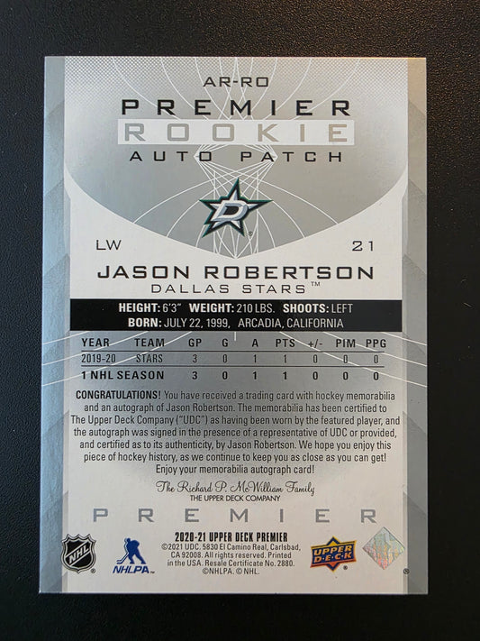 2020-21 Upper Deck Premier - Acetate Rookie Auto Patch - Jason Robertson #AR-RO /249 RY