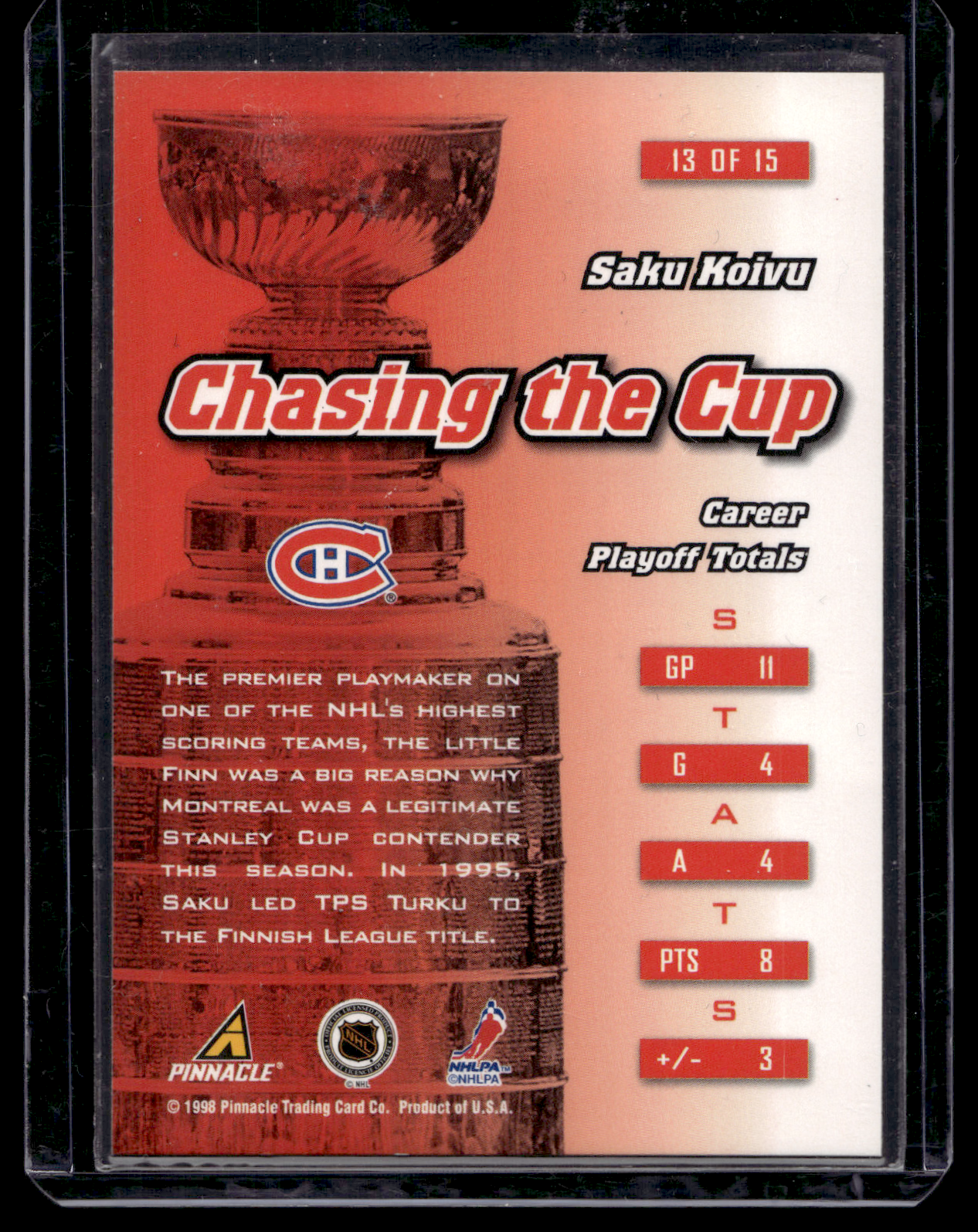 1997-98 Pinnacle Zenith - Chasing the Cup - Saku Koivu #13