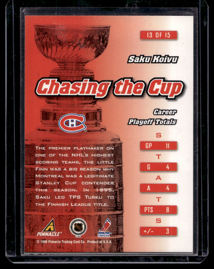 1997-98 Pinnacle Zenith - Chasing the Cup - Saku Koivu #13