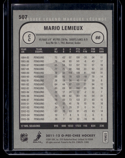 2011-12 O-Pee-Chee - Marquee Legend - Mario Lemieux #507