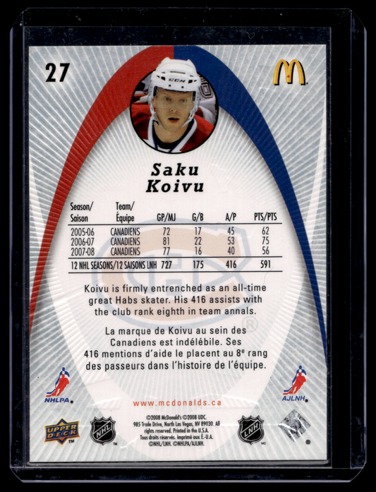2008-09 Upper Deck McDonald's - Restaurant - Saku Koivu #27