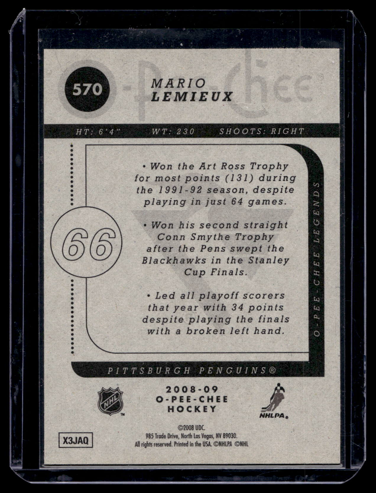 2008-09 O-Pee-Chee - Legends - Mario Lemieux #570