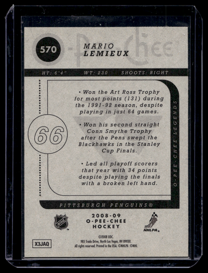 2008-09 O-Pee-Chee - Legends - Mario Lemieux #570