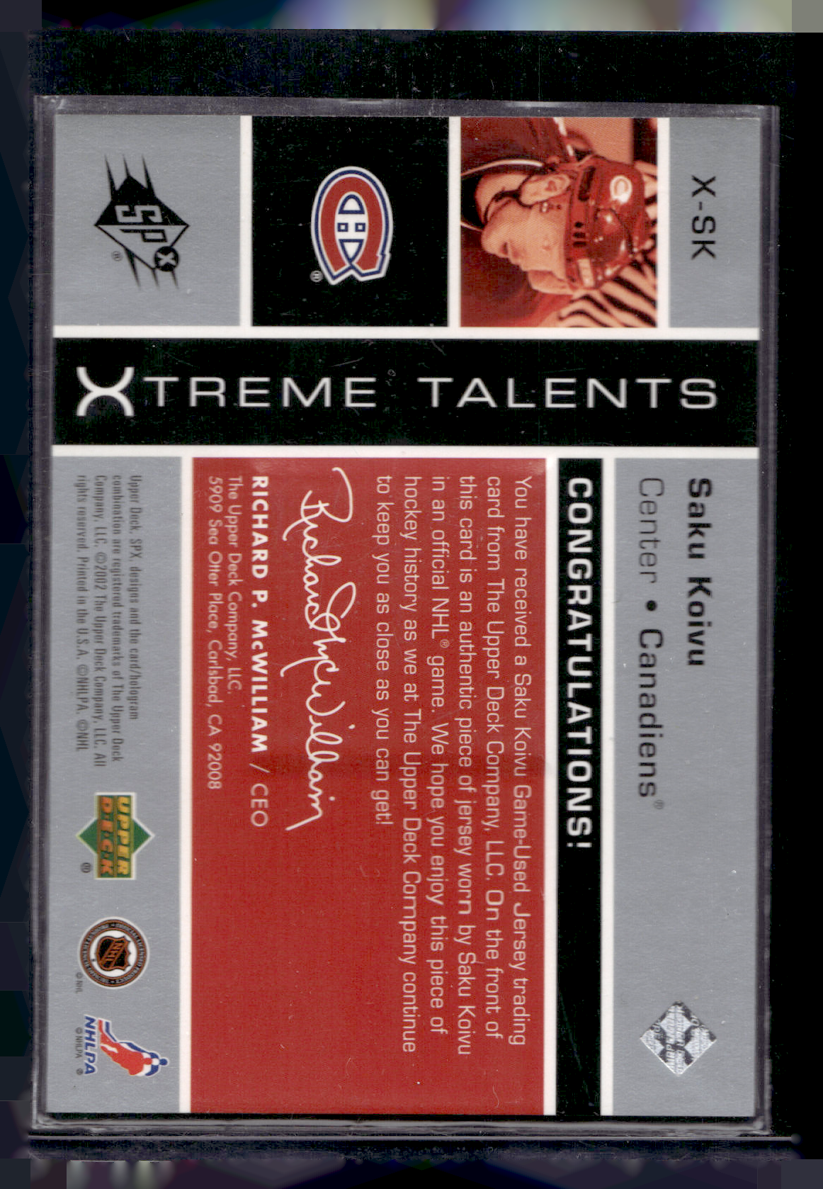 2002-03 Upper Deck SPx - Xtreme Talents - Saku Koivu #X-SK /99