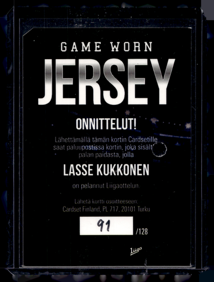 2017-18 Cardset - Game Worn Jersey - Lasse Kukkonen /128
