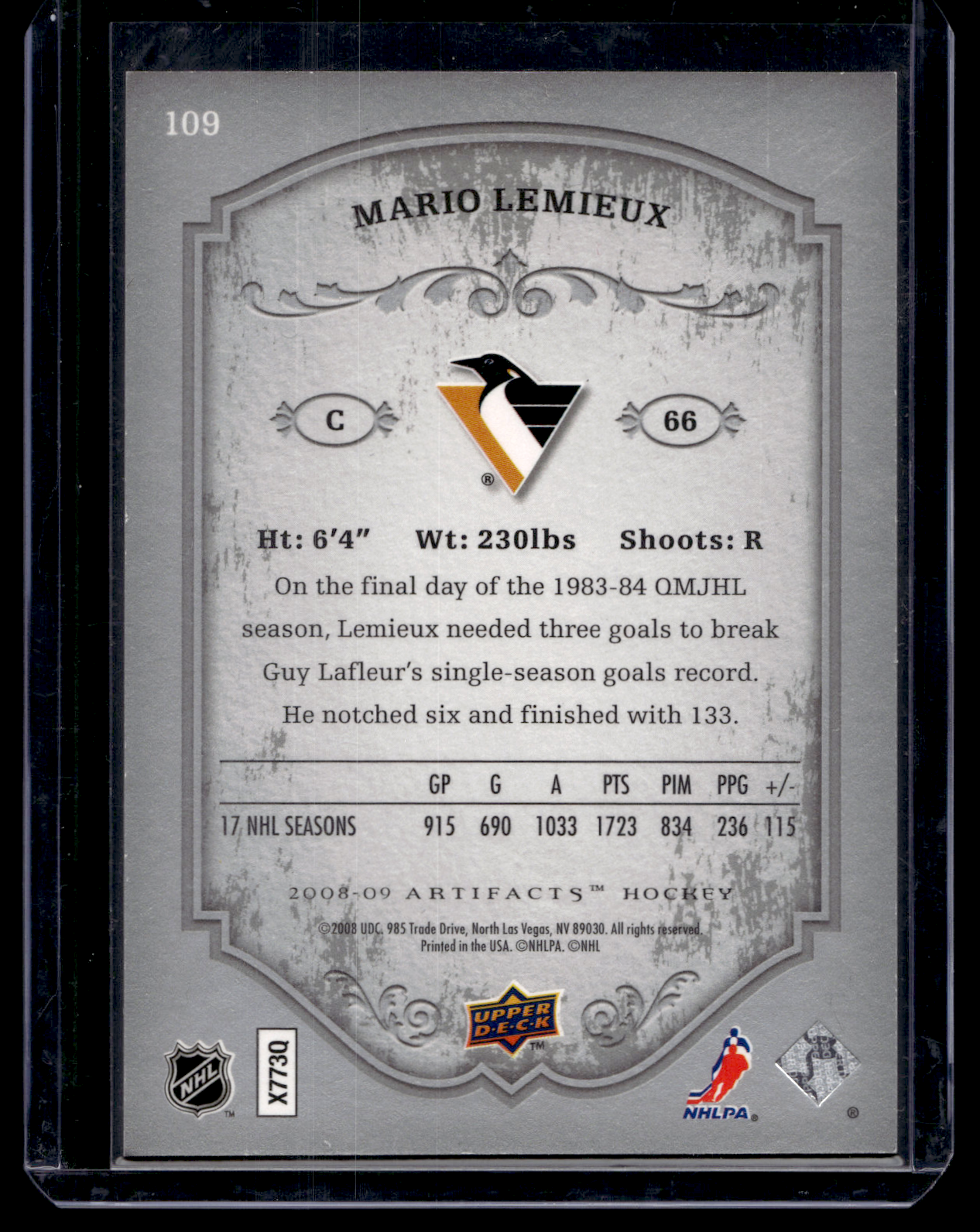 2008-09 Upper Deck Artifacts - Silver - Legends - Mario Lemieux #109 /100