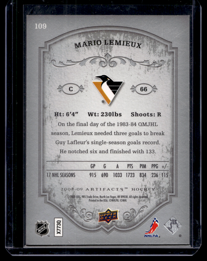 2008-09 Upper Deck Artifacts - Silver - Legends - Mario Lemieux #109 /100