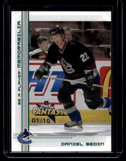 2000-01 In the Game Be A Player Memorabilia - Emerald All-Star Fantasy - Daniel Sedin #397 /10