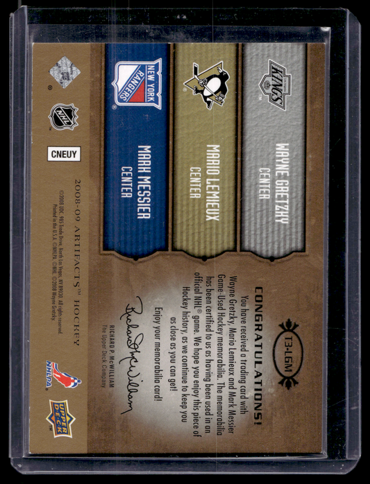 2008-09 Upper Deck Artifacts - Tundra Trios - Gold Jerseys - Wayne Gretzky / Mario Lemieux / Mark Messier #T3-LGM /75