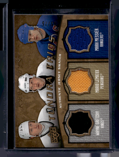 2008-09 Upper Deck Artifacts - Tundra Trios - Gold Jerseys - Wayne Gretzky / Mario Lemieux / Mark Messier #T3-LGM /75