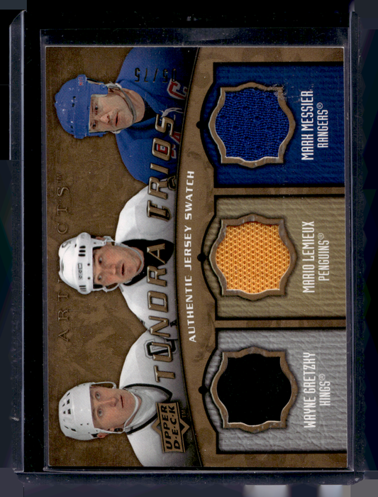 2008-09 Upper Deck Artifacts - Tundra Trios - Gold Jerseys - Wayne Gretzky / Mario Lemieux / Mark Messier #T3-LGM /75